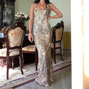 Size 2 - Faviana Glamour Bronze Sequin Gown with Cap Sleeves